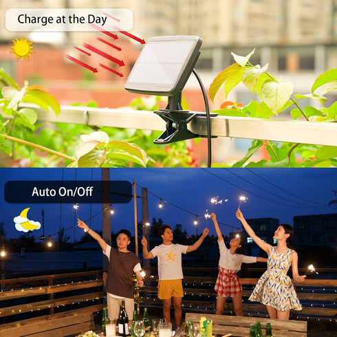 27FT Dimmable Bulbs Solar String Lights Outdoor with Remote, Waterproof Solar Powered Patio Lights for Garden