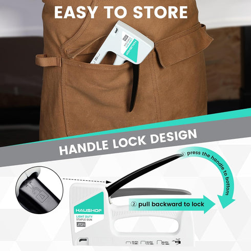 HAUSHOF Light Duty Staple Gun, Upholstery Staple Gun with 800PCS JT21 Staples, White Staple Gun Kit