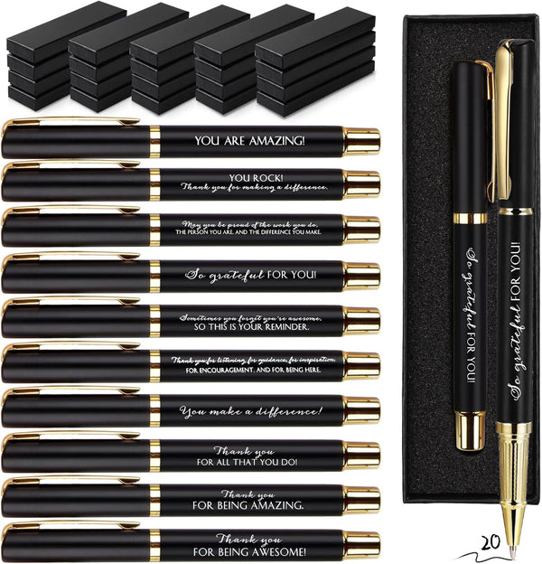 PerKoop 20 Sets Thank You Gifts, Inspirational Ballpoint Pens with Gift Boxes, Motivational Quote Pen Bulk