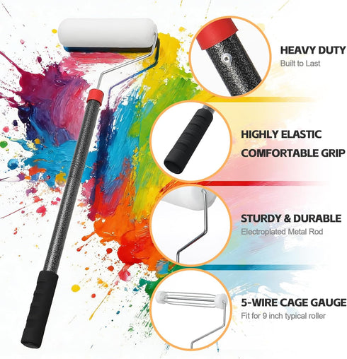 6 Paint Roller Brush Kit, FT Paint Roller Extension Poles Multi-Function Paint Roller Kit with Brush Stainless Steel
