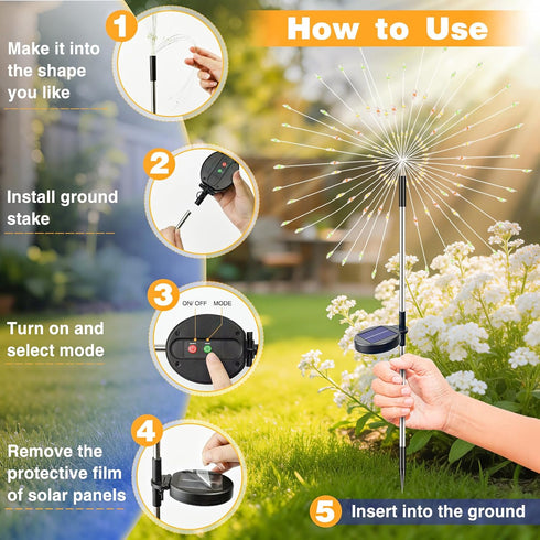 2 Pack 8 120 btfarm Solar Garden Lights Outdoor Modes, LED Firework Lights Solar Powered, Waterproof Twinkle Fairy