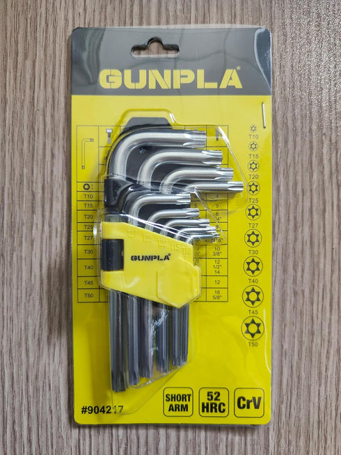 Torx Hex Key Allen Star Wrench Set, Short Arm Security Torx End Holes, 9 Pieces with Storage Case T10-T50