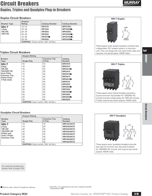 Murray MP1520 One 15-Amp and One 20-Amp Single Pole 120V Circuit Breaker by Murray