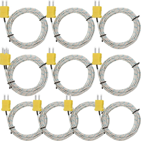 10 Pieces 3 Meters K Type Mini-Connector Thermocouple Temperature Probe Sensor, Compatible with TM902C/TES1310