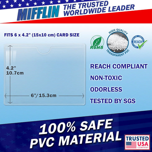Mifflin-USA Clear Index Card Holder (4x6”, 50 Pack), Self-Adhesive Card Pockets for Organizing Storage Bins