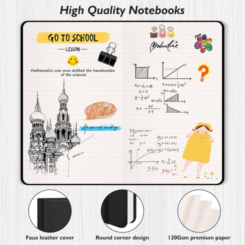 Premium Thick Paper Rule Lined Notebooks Journal, Black Hardcover Journals for Office School Business Writing, 5"×8.25"