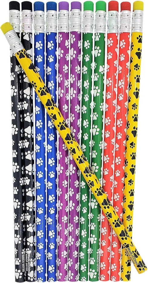 Paw Print on Colorful #2 LEAD Pencils (48 Pack) Wooden with Colorful Eraser on Top (48 Pack) Bulk by Zugar Land