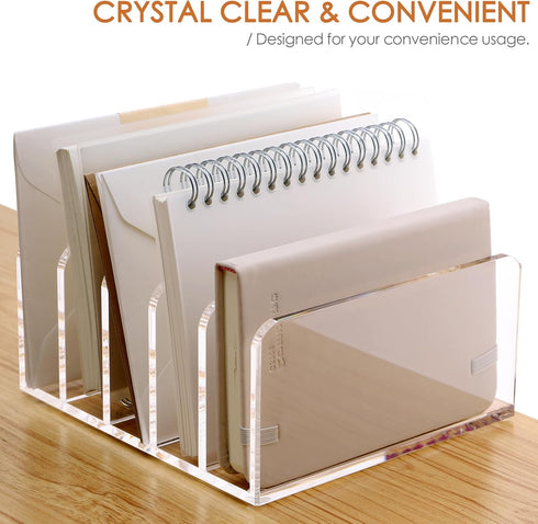 SANRUI Acrylic Desk Organizer - 5 Compartments Mail Organizer, Clear Office Organization, Multifunction Sorter