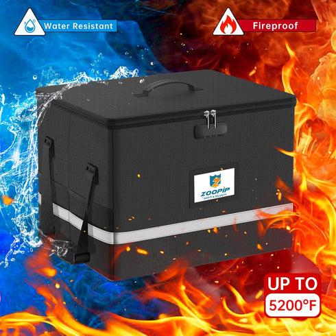 Fireproof File Box with Lock, 5200°F Document Storage Organizer for Hanging File Folders, Collapsible Box, Reflective
