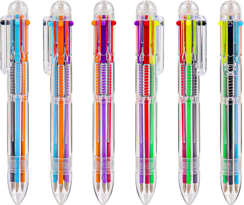 IHPUKIDI 100 Pack 0.5mm 6-in-1 Multicolor Ballpoint Pen, Transparent Barrel Retractable Pens for Office School Supplies