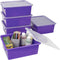 Storex Letter Size Deep Storage Tray, Organizer Bin with Non-Snap Lid, Violet, 5-Pack