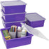 Storex Deep Storage Tray, Letter Size Organizer Bin with Non-Snap Lid, Violet, 5-Pack for Classroom, Office, Home