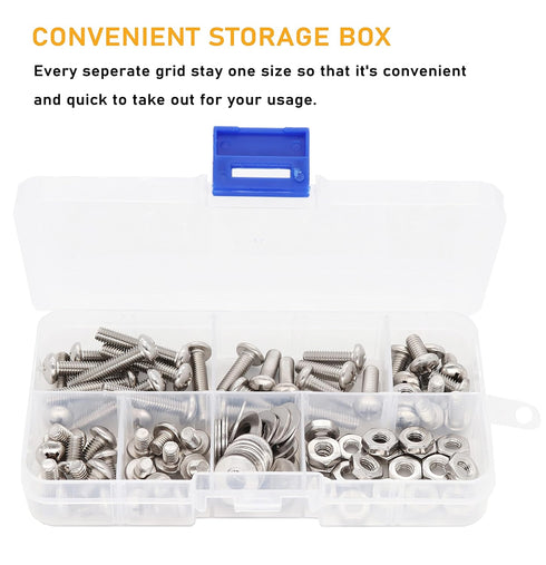 binifiMux 110pcs Assortment Kit, 10-32 Pan Phillips Screws, Hex Nuts, Flat Washers, 304 Stainless Steel, 1/4" 5/16"