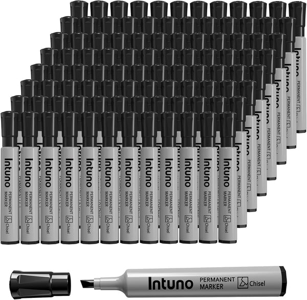 INTUNO Permanent Markers, 96 Count Black, Chisel tip, Oil-Based Permanent Markers, Waterproof and