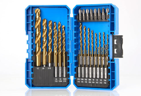amoolo Impact Drill Bit Set, 33pcs Titanium HSS Twist Hex Shank for Metal, Wood, and Plastic Drilling