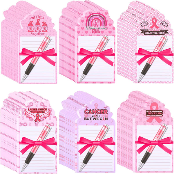 Fulmoon 48 Sets Breast Cancer Awareness Notepad, Ballpoint Pens, Cute Pink Ribbon Memo Pad