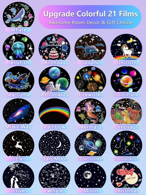 Eigther 21 Sets 1-14 360 of Films, Projector Night Light for Kids Bedroom, Ceiling, Night Light for Kids, Star Galaxy