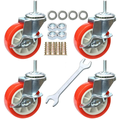 Heavy Duty Caster Wheels, Threaded Stem Casters, No Noise Swivel Locking Castor Wheels for Furniture