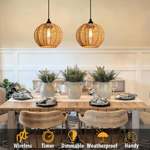 TWINKVILLA 2Pack Battery Operated Chandelier, Hanging Gazebo Lights, Cactus Shape Boho Rattan Pendant Lights Outdoor