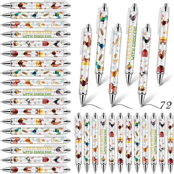 Sayglossy 72 Pcs Chickens Pens Gifts Bulk Funny Roosters Ballpoint Pen for Students