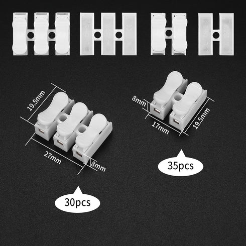 65 Pcs Spring Wire Connectors, Spring Clamp Terminal Cable Clamp Connector, CH-2 Electrical Cable Connectors Block, 2 Pin Push-in Quick Terminal Wire Cable Connector Wiring Terminal