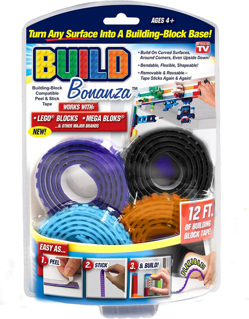 Build Bonanza Self Adhesive Tape Works Building Block Tape, Purple/Black/Turquoise/Orange