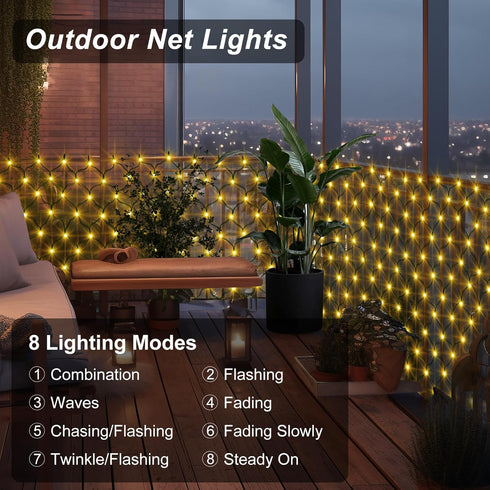 Net Lights Solar Powered, 100 LED 5Ft x 5Ft Bush Net Light Outdoor, Auto On/Off, 8 Modes for Tree Fence Backyard Bush