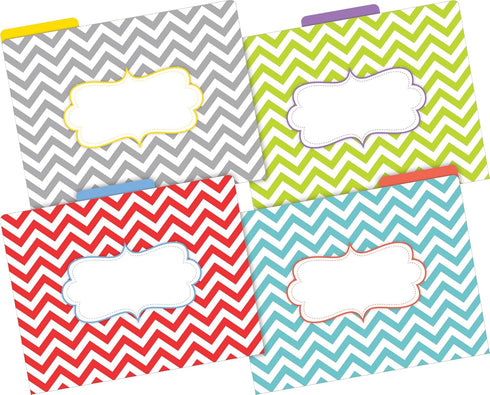 Barker Creek Chevron Designer File Folders, Set of 36, Colorful Chevrons Outside, Solid Colors Inside
