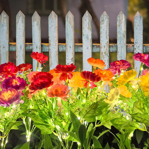 2 Pack 14 Solar Flowers Lights, Solar-Powered Outdoor Light with Blooming Flowers, Waterproof Lights for Outside Yard