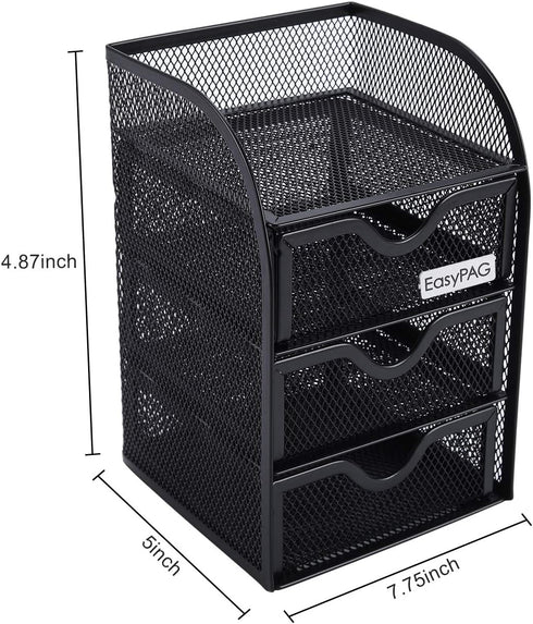 EasyPAG Mesh Desk Supplies Organizer with 3 Drawer, Office Desktop Organizers and Accessories Stationery Caddy, Black