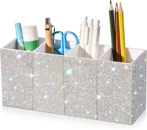Bling Pen Holder, Rhinestone Crystal Glitter Makeup Brushes Organizer, Decorative Supplies for Home Office Desk