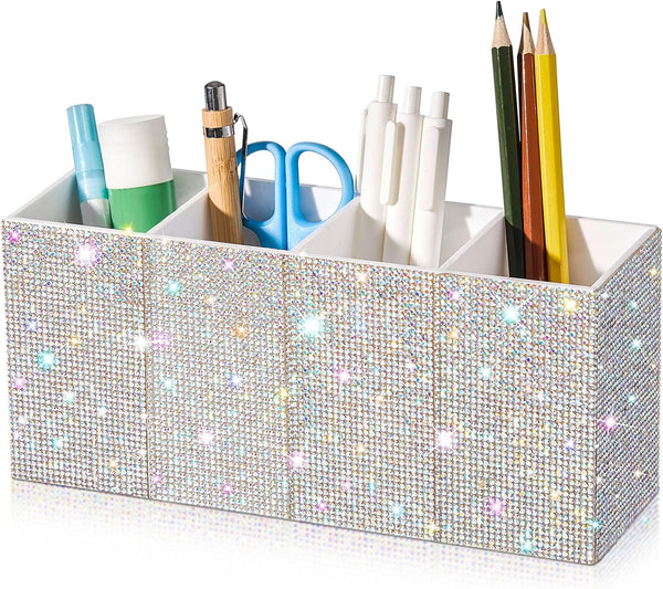 Bling Pen Holder, Rhinestone Crystal Glitter Makeup Brushes Organizer, Decorative Supplies for Home Office Desk