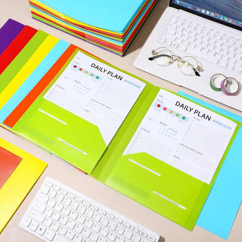 Cholemy 72 Pcs Plastic Folders with 2 Pockets - Heavy Duty File Folders, 11.6 x 9.4 Inch, Fit Letter Size Paper (Bright