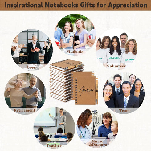 Honoson Inspirational Spiral Notebooks with Pen Set, 4 x 6 Inch, Thank You Gifts for School Teacher Employee