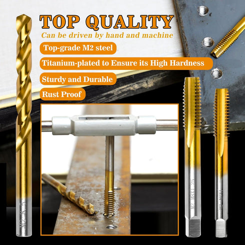 M4x0.7 3.3mm M2 Set, Tap and Drill Bit Kit, HSS Metric Drill and Tap Combination of Drill and Tap Kit for Metal