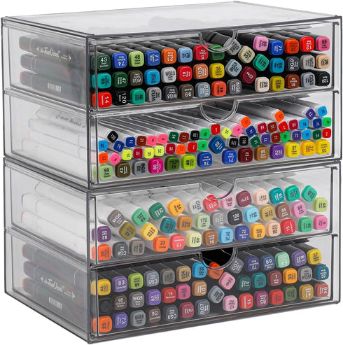Clear Desk Organizers and Accessories, Plastic Drawer Organizer for Home Office Supplies, 4 Drawers