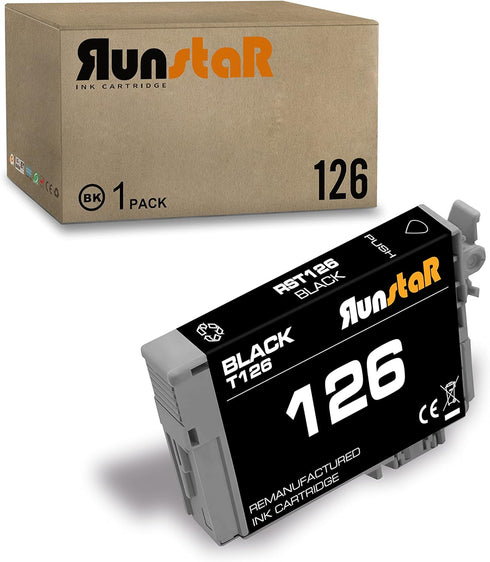Run Star 1 Pack 126 Black Remanufactured Ink Cartridge Replacement for Epson Stylus NX330, Workforce