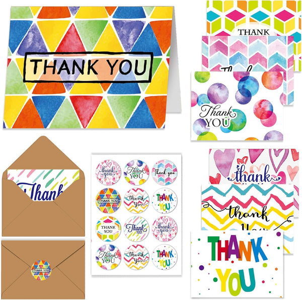 ZZTBTNO 8 Blank Thank You Cards with Envelopes & 12 Stickers - Write