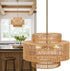 18" 3-Tier Boho Rattan Chandelier Light Shade, Hand Woven Drum Rattan Lampshade for Kitchen Island Dining Room Living