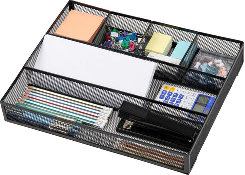 Mind Reader Metal Mesh Drawer Organizer, Set of 2, Utensil Organizer for Office, Kitchen, 15" L x 12" W x 2.25" H, Black