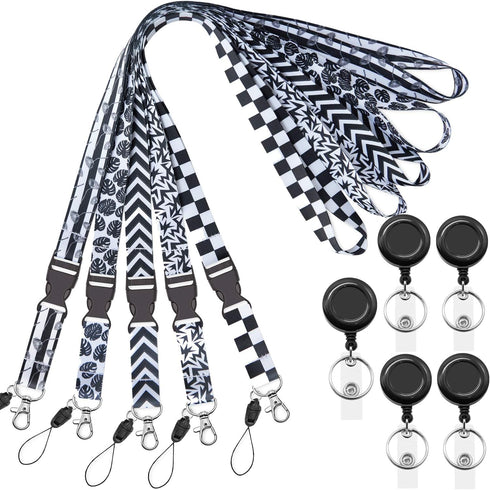 YOUOWO Black White Cruise Lanyards with Retractable Badge Reel for Office ID Badges Holder, Quick Release Neck Lanyard