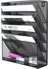 EasyPAG 5 Slot Wall Hanging File Organizer - Vertical Office Desk / Wall Mounted Paper Holder with Bottom Tray, Black