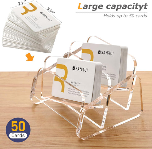SANRUI Acrylic Business Card Holder, Clear Desktop Display Stand, 2-Slot Organizer for 120 Cards, Horizontal