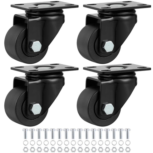 Finnhomy 2 Inch Caster Wheels Set of 4, Heavy Duty Low Profile Plate Swivel Casters, Black, 2,200 Lbs Capacity