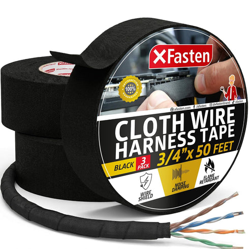 XFasten Wire Harness Tape, 3/4-Inch x 50-Foot (3-Pack), High Temp Wiring Loom