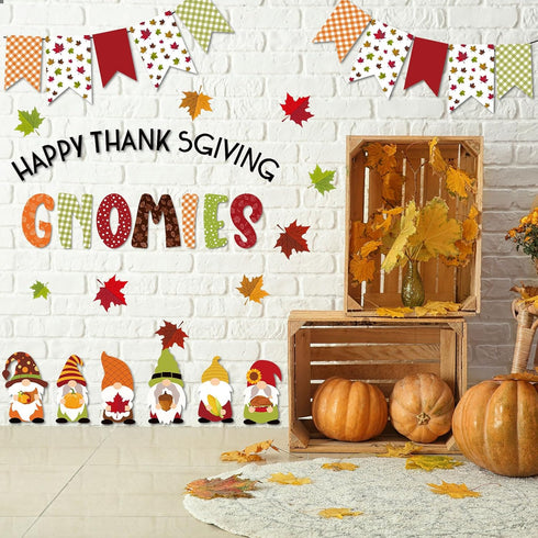 Whaline 66 Pcs Fall Bulletin Board Kit, Happy Thanksgiving Set with Gnome Maple Leaves Decoration for Classroom Decor