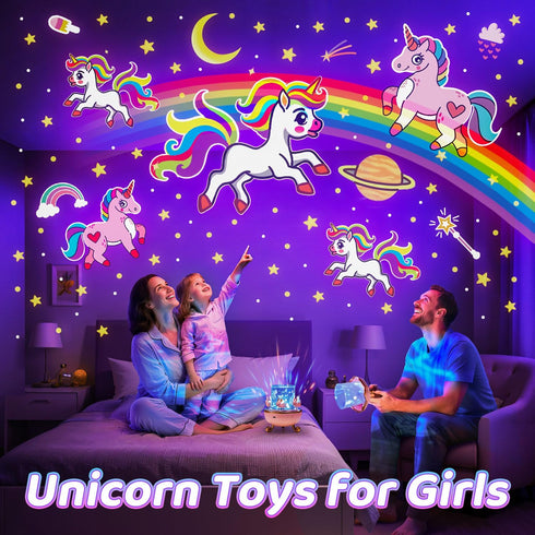 315 Modes+15 Toys,15 4-6,360Rotate+Remote 5 7 8 Night Light for Kids, Light Films Unicorn Sound Machine Baby,Unicorn