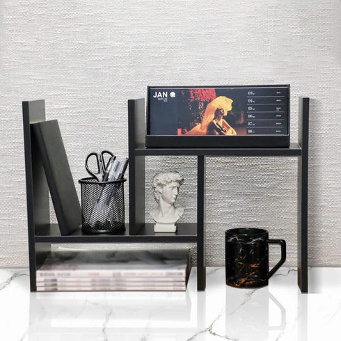 MASAKA B&W Japanese Style Desktop Organizer, Double H Plants Display Shelf, Adjustable Stackable Office Supplies
