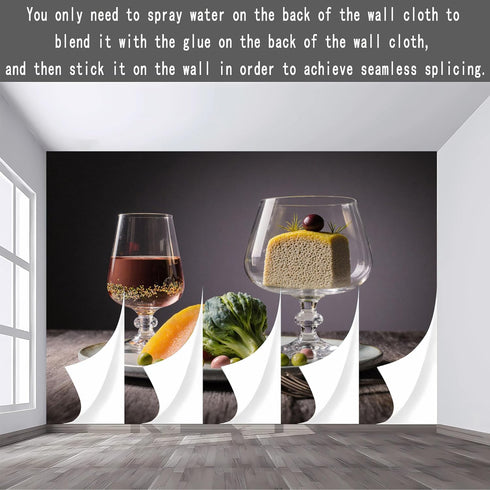 lnzCzhyre Custom Size Wall Sticker Mural Appetizing Food Arrangement with Wine Broccoli Cheese and Dessert for wall