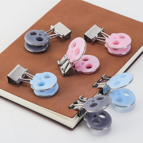 Skull Shape Medium Paper Clips, Easy Grip Binder Clips, Assorted Color, 10 Pcs/Set School Office Supplies